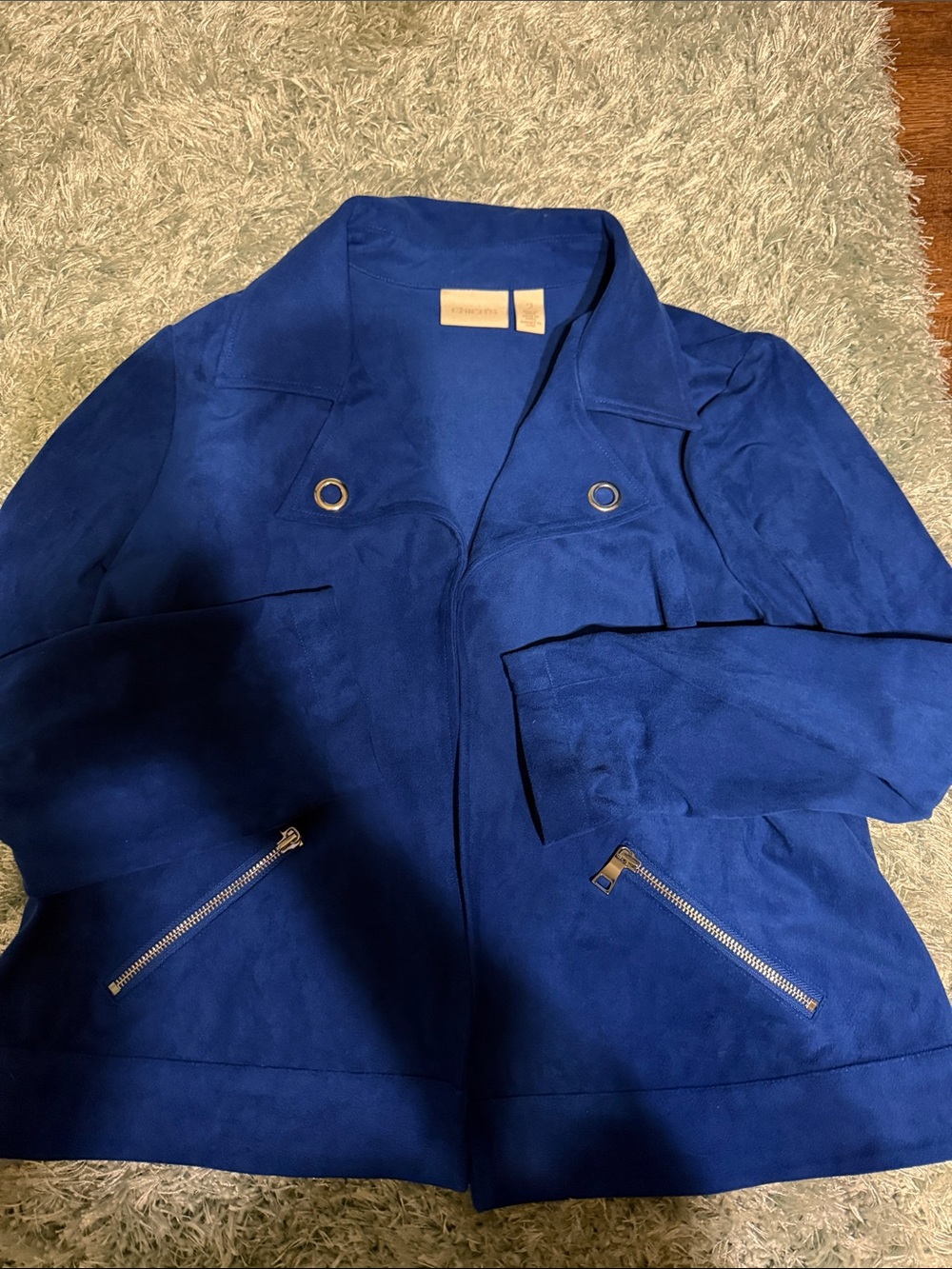 Chico's Bold Royal Blue Suede-Look Zip Jacket